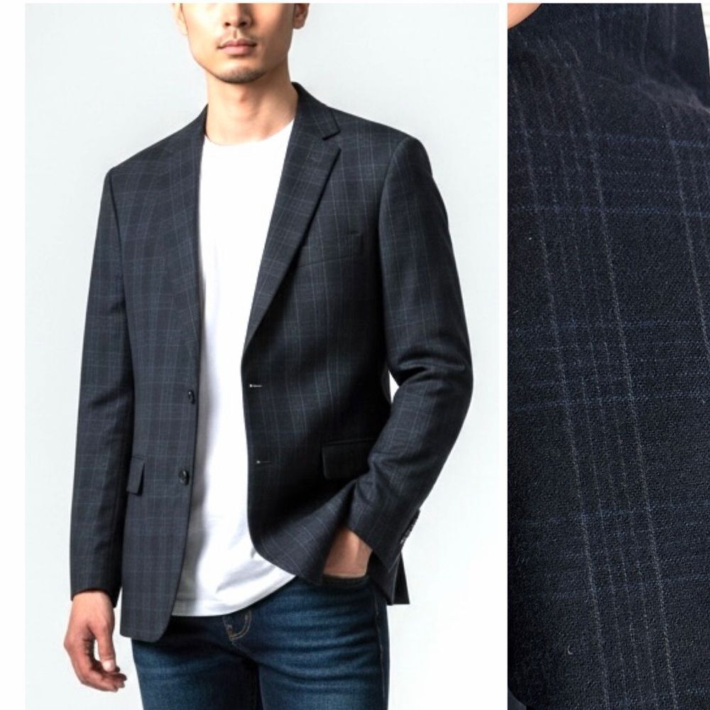 Z Zegna Sport Coat Wool Angora Silk Jacket Deep Blue Plaid Blazer Size US 40R